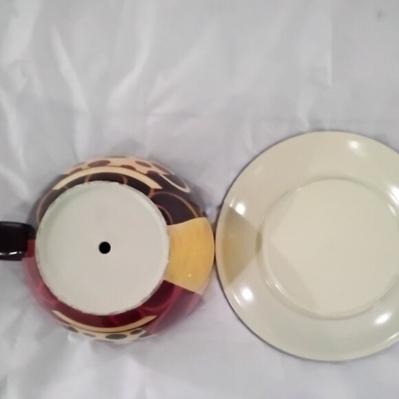 RARE Oversized Heavy Ceramic Latte Cup & Saucer Set Garden Planter Home or Cafe - Picture 3 of 4